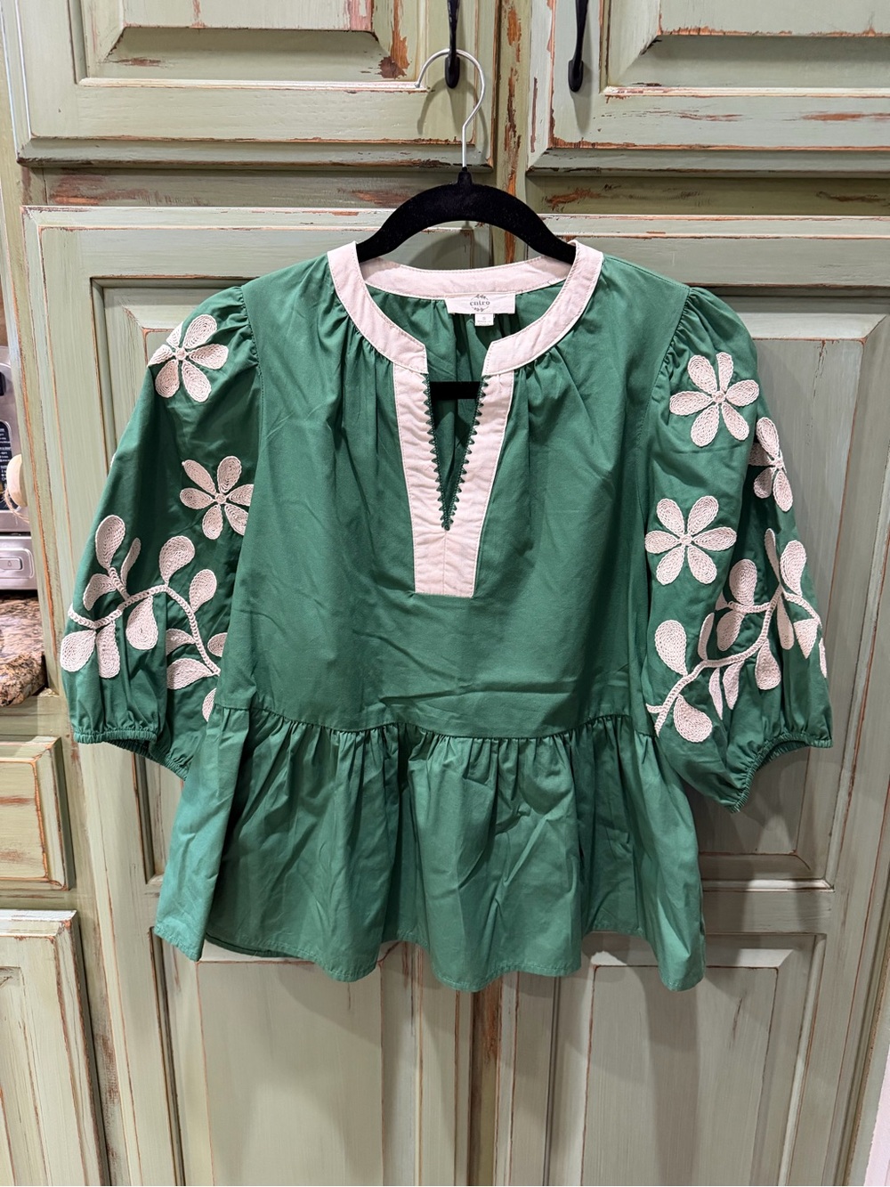 entro Green with White Floral Embroidery